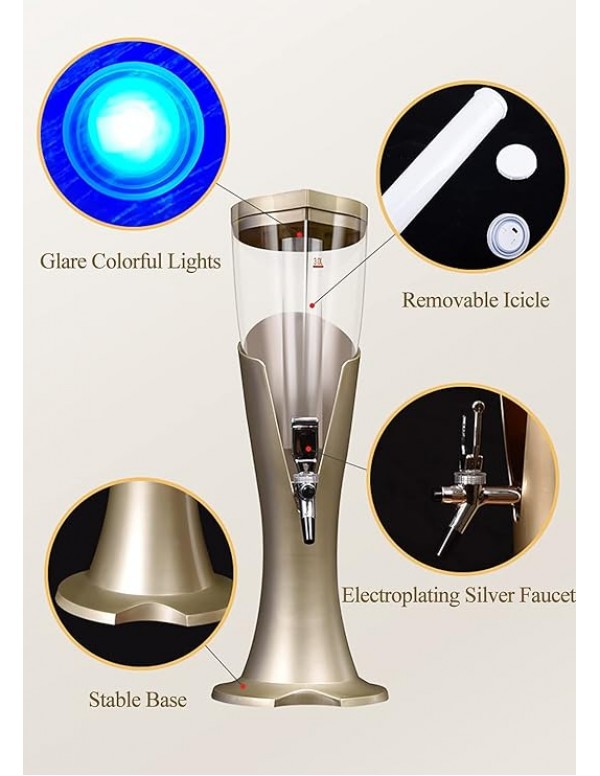 BARRAID Beer Tower Beverage Dispenser, 3 Litre, Tabletop Draft Drink Dispenser (Silver)