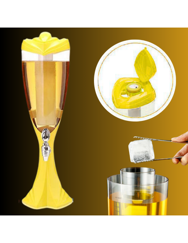 BARRAID Beer Tower, 3000 ml Capacity, Multicolour LED Lights (Yellow)