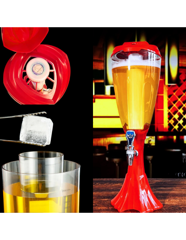 BARRAID Beer Tower, 3000 ml Capacity, Multicolour LED Lights (RED)
