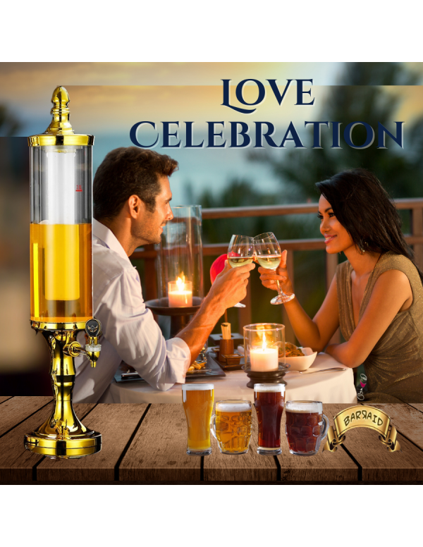 BARRAID European Candle Design Beer/Liquor Tower/Dispenser/Decanter, 3000 ml Capacity with LED Light Ice Tube, for Party/Home/Bars/Pubs (Golden)