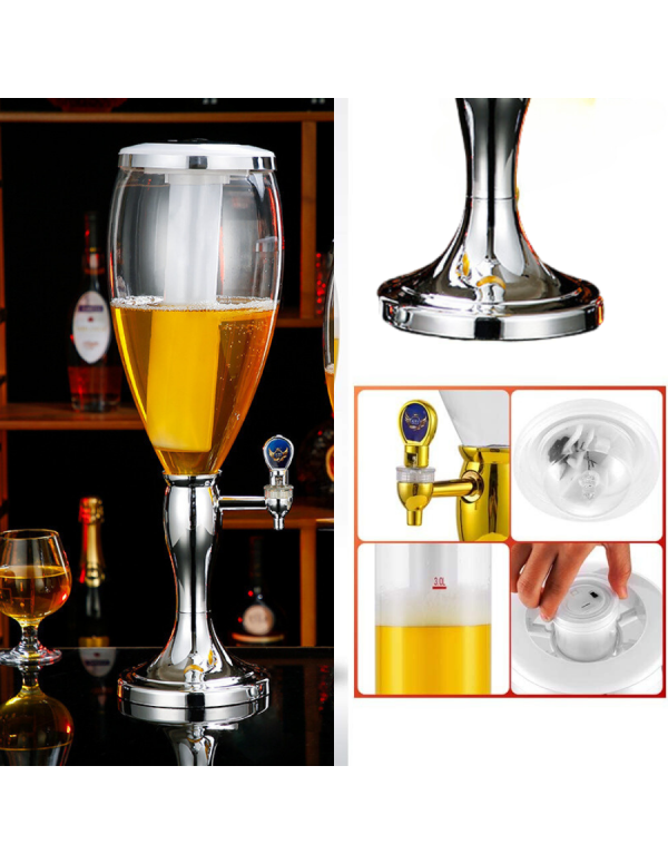 Silver Large Capacity World Cup Beer Tower/Dispenser/Decanter for Beer/Whisky/Wine with Sparkling Multi Colored LED Lights Capacity 3000 ml (3 litres) for Party/Home Bar/Gift/Bars/Pubs