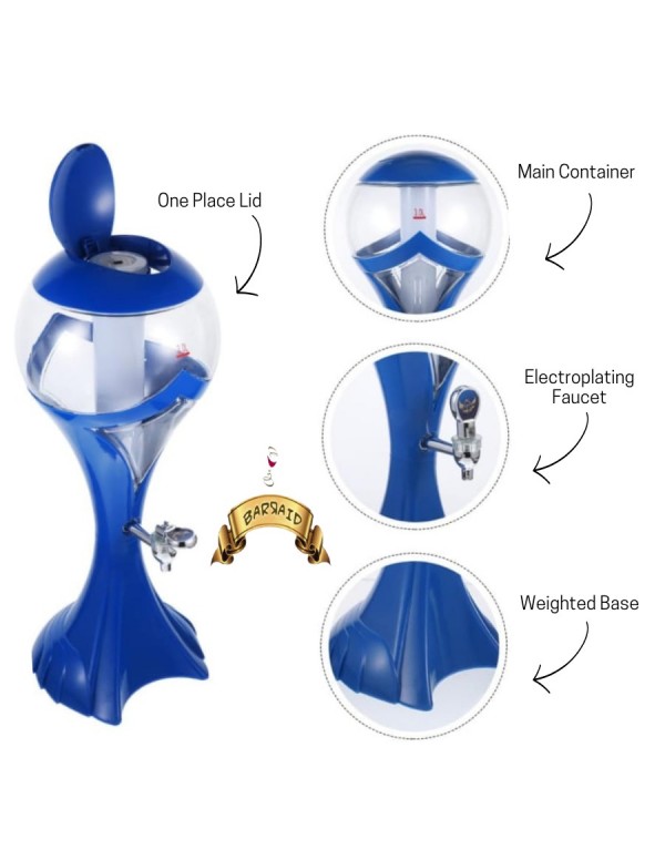 BARRAID Large 3000 ml, 3 L Capacity World Cup Tower/Dispenser/Decanter for Beer/Whisky/Wine with Sparkling LED Lights, Multicolour (Blue)