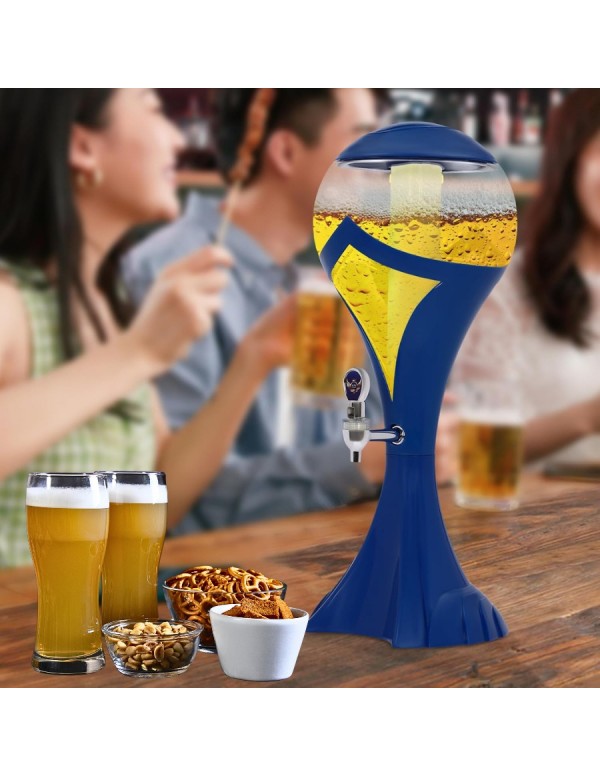 BARRAID Large 3000 ml, 3 L Capacity World Cup Tower/Dispenser/Decanter for Beer/Whisky/Wine with Sparkling LED Lights, Multicolour (Blue)