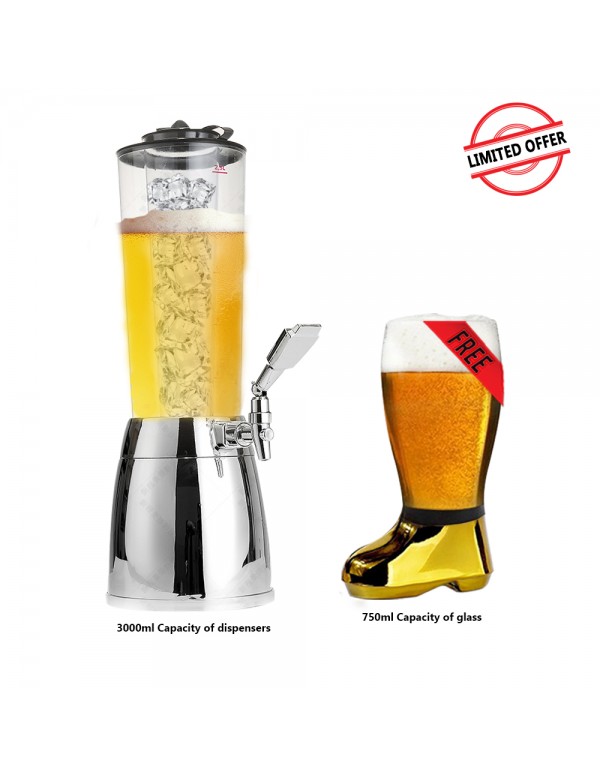 BARRAID Amazing Offer Elite Beer Dispenser (Capacity 2500 ml) with Free Golden Electroplated Beer Boot Glass 750ml